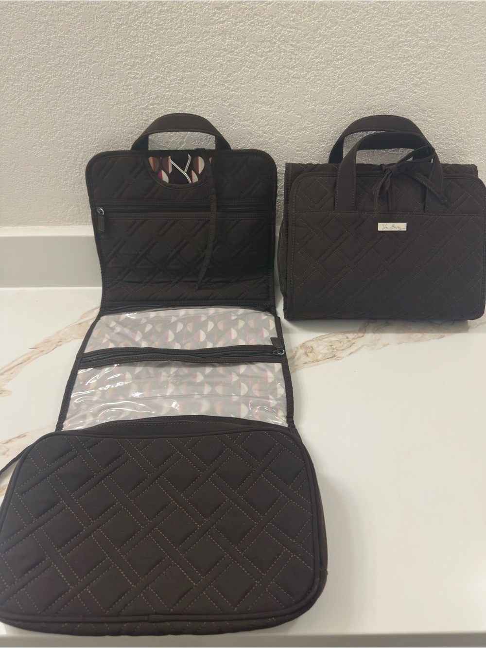 (2-two)  Vera Bradley Quilted Toiletry Organizer Bags - Dark Brown/Expresso
